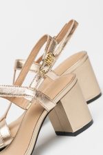 LEATHER BLOCK HEEL SANDAL METAL - Image 2